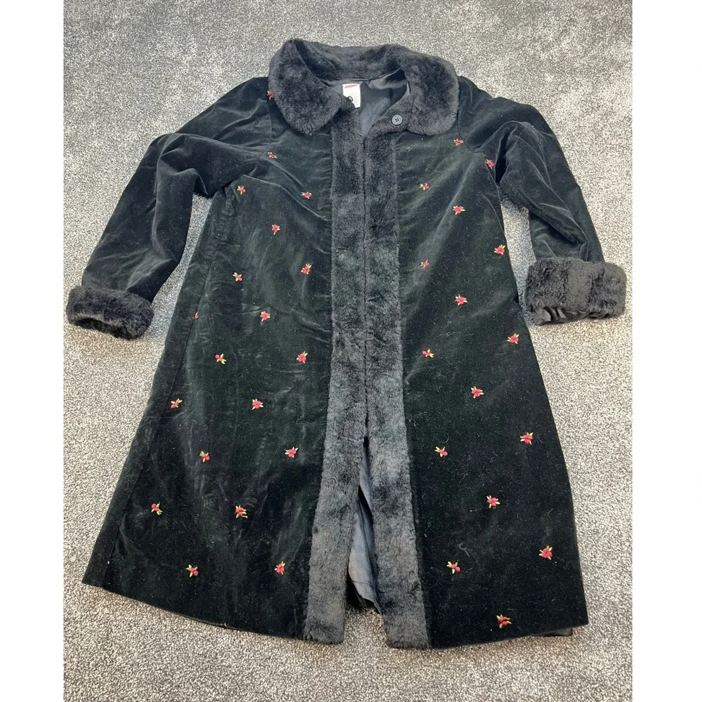 Vintage Gymboree Holiday Magic Velvet Faux Fur Embroidered Coat Girls Size 9